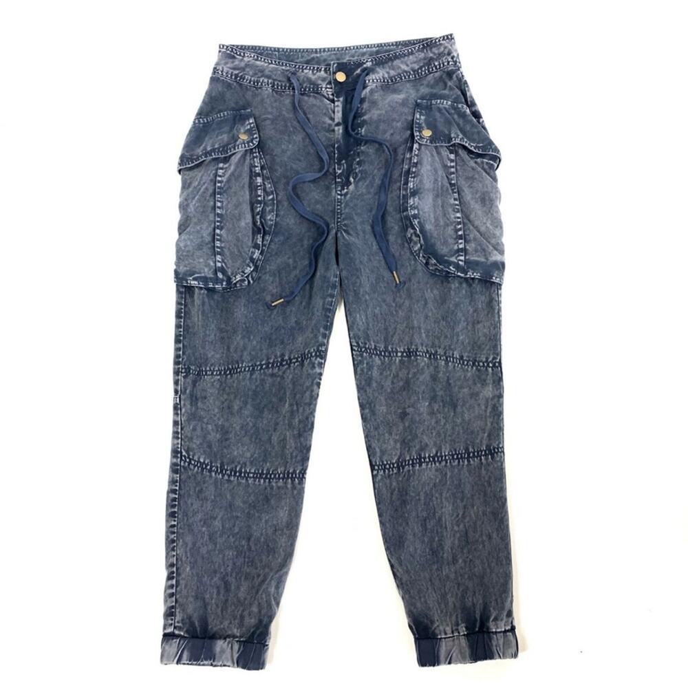 Young Fabulous & Broke Clyde Tencel Cargo Pants Blue-Grey Size S Cropped Fit
